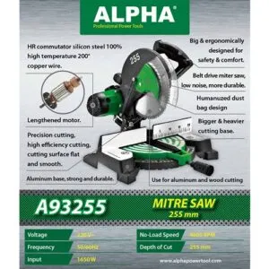Alpha 10 Inch Miter Saw 1650W 255Mm A93255