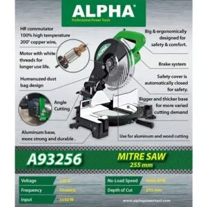 Alpha 10 Inch Miter Saw 1650W 255Mm A93256