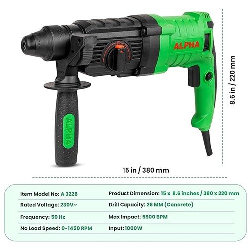 Alpha A3228 1000W Rotary Hammer 26Mm