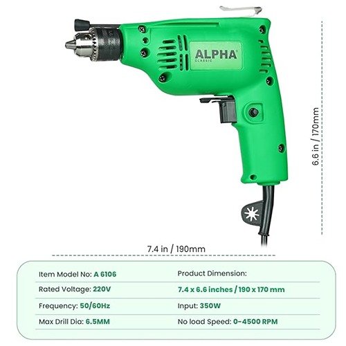 Alpha Drill Machine 6.5Mm 350W A6106