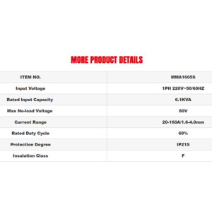 Mpt Mma1605S Igbt Welding Machine 1 Phase 160Amp