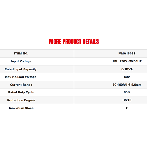 Mpt Mma1605S Igbt Welding Machine 1 Phase 160Amp