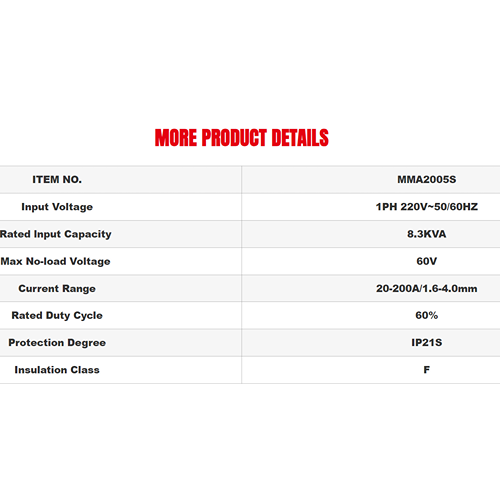 Mpt Mma2005S Igbt Welding Machine 1 Phase 200Amp - Image 2