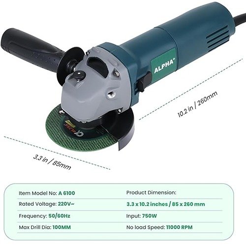Alpha 4 Inch 750W Angle Grinder 100Mm A6100 - Image 4