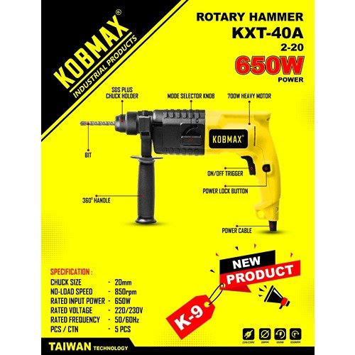 Kobmax 650W Rotary Hammer 20Mm Kxt40A