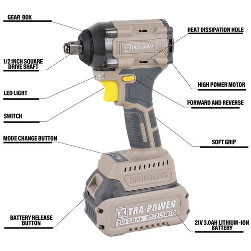 Xtra Power 1/2'' Square Drive Cordless Impact Wrench 21V 350 N*M Xpciw01 - Image 2