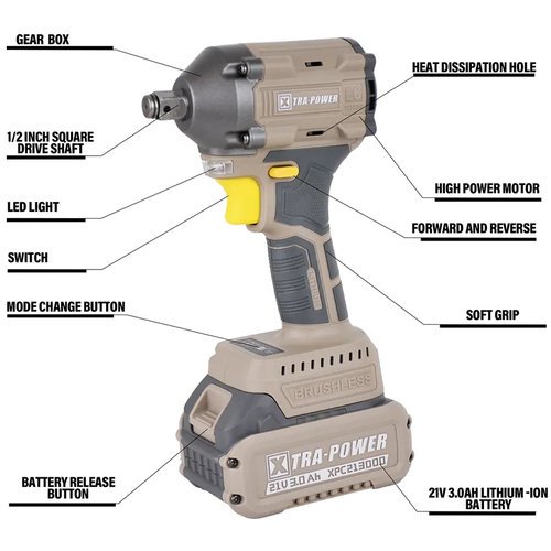 Xtra Power 1/2'' Square Drive Cordless Impact Wrench 21V 550 N*M Xpciw02 - Image 2