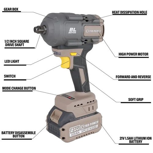 Xtra Power 1/2'' Square Drive Cordless Impact Wrench 21V 900 N*M Xpc-Iw-03 - Image 2