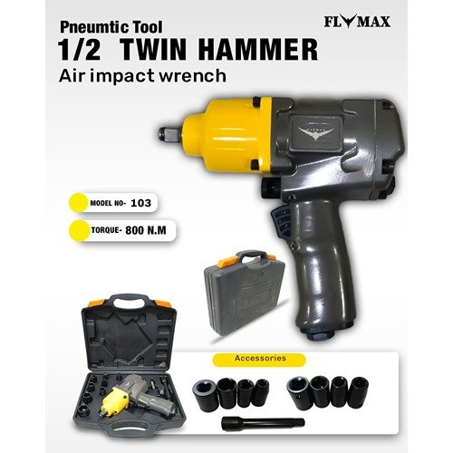 Flymax 1/2'' Square Drive Air Impact Wrench 800 N*M 103 Twin Hammer