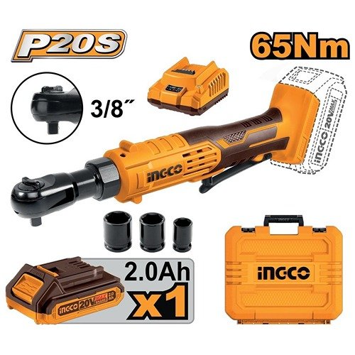 Ingco 3/8'' Square Drive Cordless Drive Ratchet 20V 65 N*M Cdrli2060152