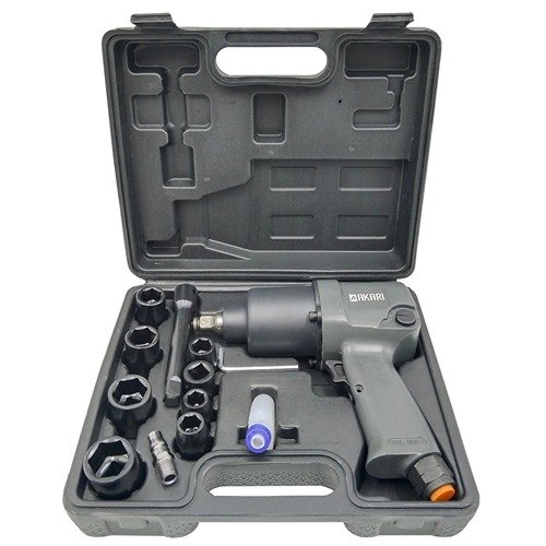 Akari 1/2'' Square Drive Air Impact Wrench Kit 720 N*M At-251K Twin Hammer