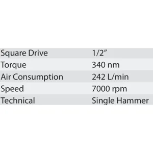 Hulk 1/2'' Square Drive Air Impact Wrench  340 N*M At-5004Sg Single Hammer