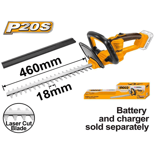 Ingco 20V 460Mm Cordless Hedge Trimmer 18 Inch Chtli20018