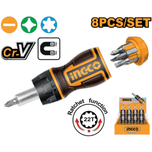 Ingco  8 Pieces Stubby Ratchet Screw Driver Set 8 In 1