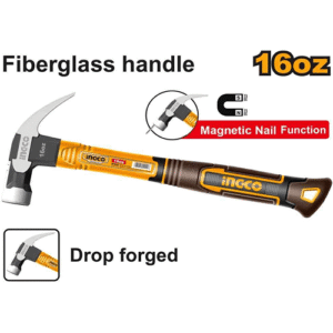 Ingco Carbon Steel Bent Head Claw Hammer Fiber Glass Handle