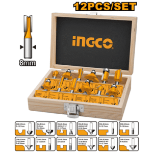 Ingco 12 Pieces Router Bit Set 8Mm Shank Akrt1211