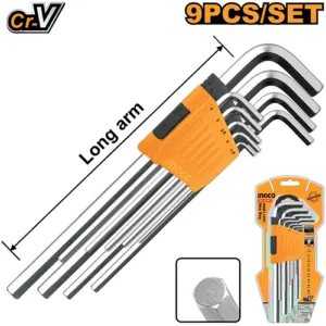 Ingco 9 Pieces Long Arm Hex Allen Key Set Hhk11091