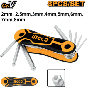 Ingco 8 Pieces Pocket Ball Point Hex Allen Key Set Hhk14082