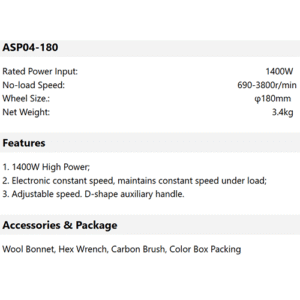Alternative view of Dca 7 Inch Polisher 1400W 180Mm Asp04-180