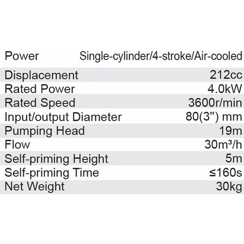 Dongcheng Air Cooled 4Kw Petrol Water Pump 3 Inch Dqgz80
