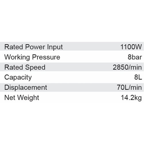 Dongcheng 1100W Oil Free Air Compressor 8Ltr Dqe1100/8L