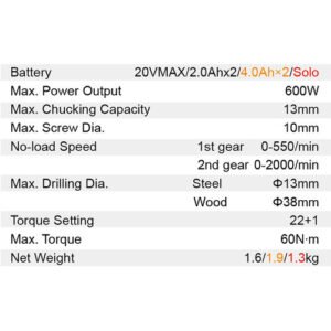 Dongcheng 20V Cordless Screw Driver Drill 13Mm Dcjz04-13 Type Em