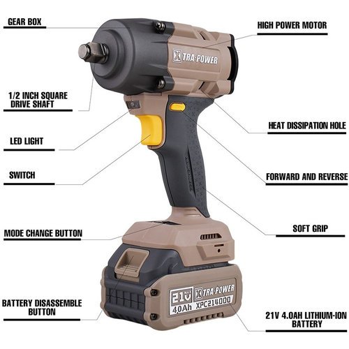 Xtra Power 1/2'' Square Drive Cordless Impact Wrench 21V 800 N*M Xpc-Iw-05 - Image 2