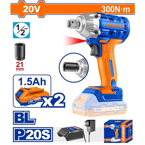Wadfow 1/2'' Square Drive Cordless Impact Wrench 20V 300 N*M Wcd1512