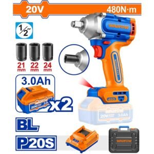 Wadfow 1/2'' Square Drive Cordless Impact Wrench 20V 480 N*M Wcd1B48