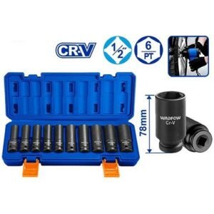 Wadfow 1/2'' Square Drive 10 Pieces Impact Deep Hex Socket Set Wms2D02