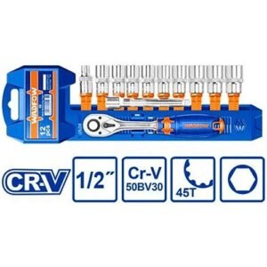 Wadfow 1/2'' Square Drive 12 Pieces Hex Socket Set Wst2212