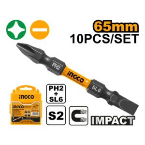 Ingco 65Mm +/- Impact Screw Driver Bit 2.5 Inch PH2+SL6 Sdbim21Hl133