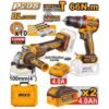 Ingco 2 Pieces Cordless Angle Grinder & Impact Drill Combo Kit Ckli2025610 — Ingco Tool Combo Set