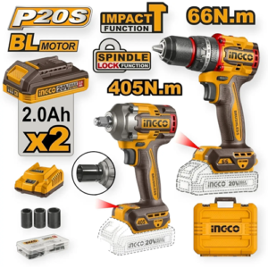 Ingco 2 Pieces Cordless Impact Wrench & Drill Combo Kit Ckli20286