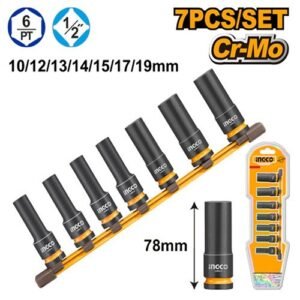 Ingco 7 Pieces Deep Impact Socket Set Hkissd12072L