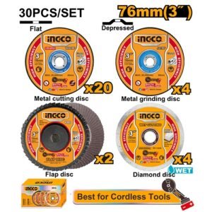 Ingco 30 Pieces Cutting And Grinding Disc Set Mcd07630