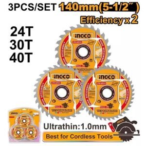 Ingco 3 Pieces Tct Saw Wood Cutting Blade Set Ultra Thin Tsb4003