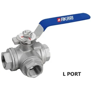 Akari Stainless Steel Three Way Ball Valve L Port Type