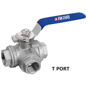 Akari Stainless Steel Three Way Ball Valve T Port Type