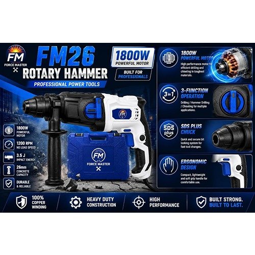 Force Master 1800W Rotary Hammer 26Mm Fm26 - Image 2