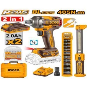 Ingco 2 Pieces Cordless Impact Wrench & Work Lamp Combo Kit Ckli23098