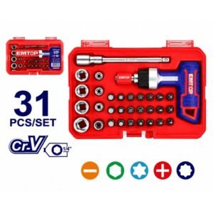 Emtop 31 Pieces Wrench & Screw Driver Bit Set With T-Handle Ebst03102