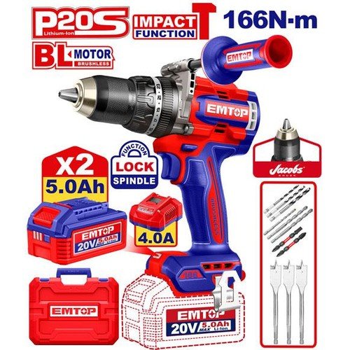 Emtop 20V Cordless Impact Drill Machine 13Mm Ecidl201668 β Emtop Drills & Screw Drivers