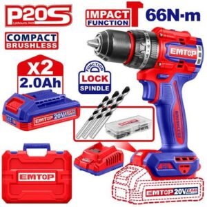 Emtop 20v Cordless Impact Drill Machine 13mm ECIDL20668