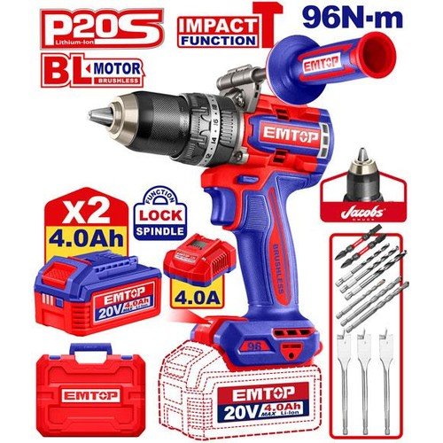 Emtop 20V Cordless Impact Drill Machine 13Mm Ecidl209686 β Emtop Drills & Screw Drivers