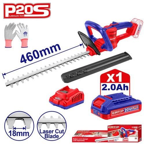 Emtop 20v 460mm Cordless Hedge Trimmer 18 Inch ELHT204611