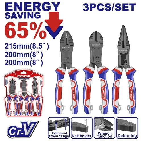Emtop 3 Pieces Compound Action Plier Set Epls2351