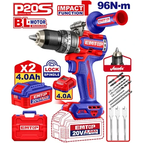Emtop 20V Cordless Impact Drill Machine 13Mm ECIDL209686
