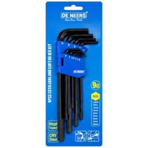 De Neers 9 Pieces Extra Long Arm Hex Allen Key Set Dnxlong9L